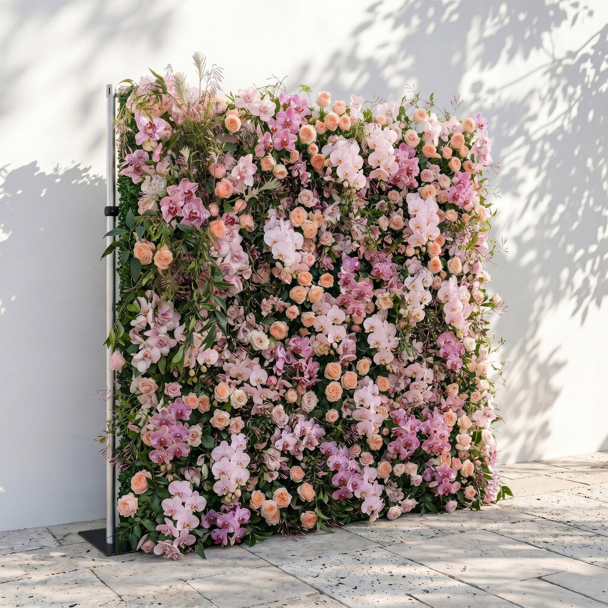 Clornora:Luxury 5D Roll up Rose Flower Wall with Purple Orchids for Wedding and Event Decoration