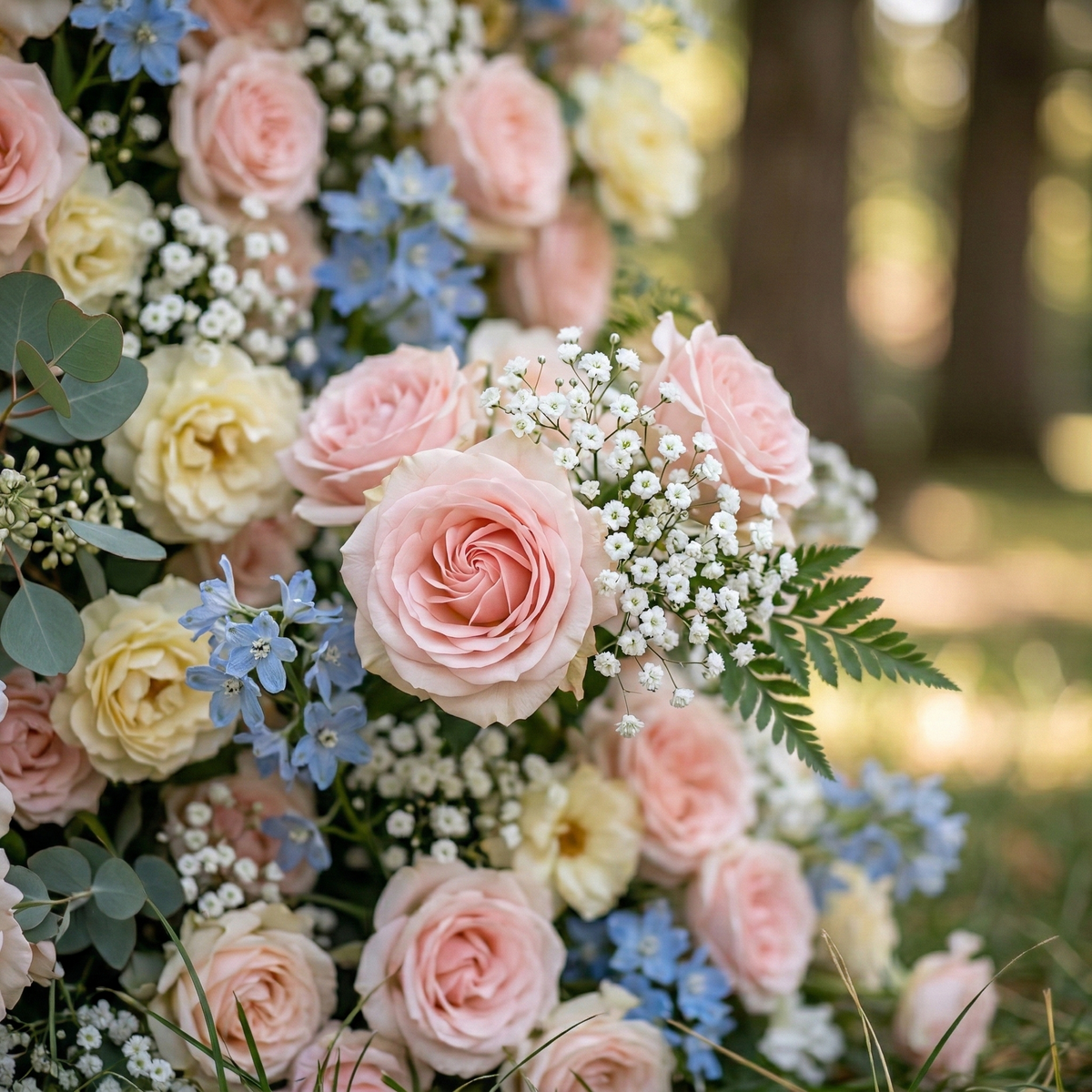 Coralie: 5D Peach & Baby Blue Silk Floral Wall Roll-Up Fabric Backdrop for Dreamy Wedding & Birthday Party Party
