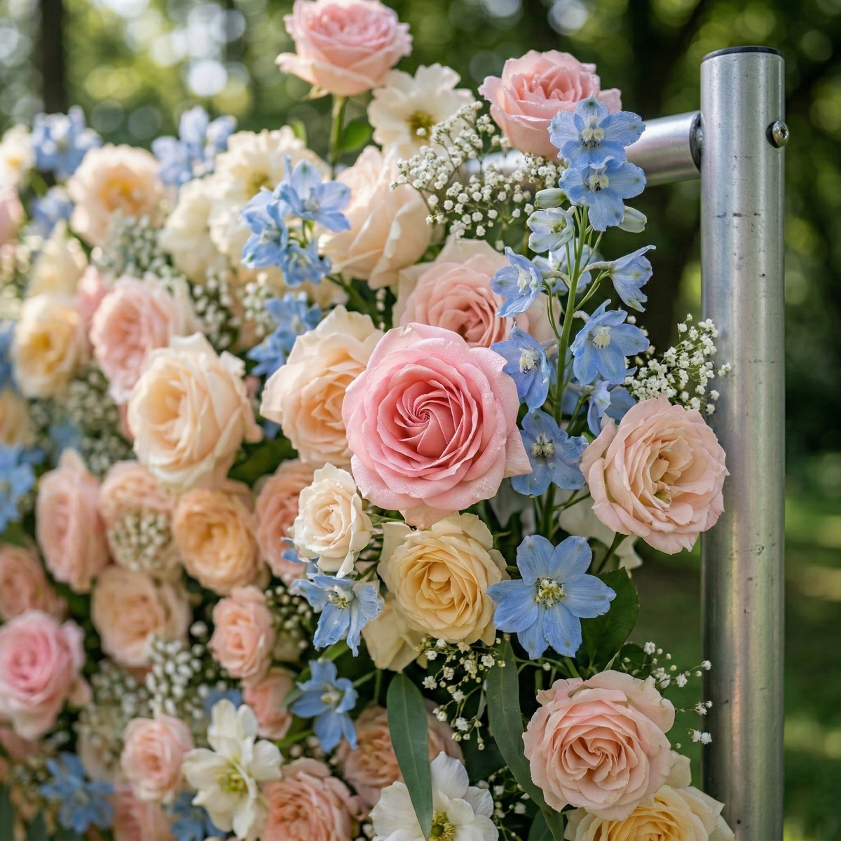 Coralie: 5D Peach & Baby Blue Silk Floral Wall Roll-Up Fabric Backdrop for Dreamy Wedding & Birthday Party Party