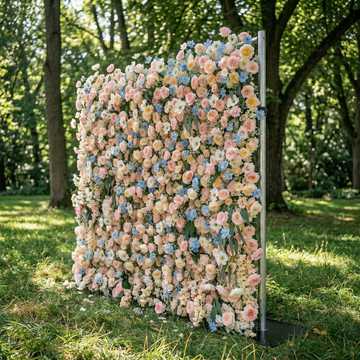 Coralie: 5D Peach & Baby Blue Silk Floral Wall Roll-Up Fabric Backdrop for Dreamy Wedding & Birthday Party Party