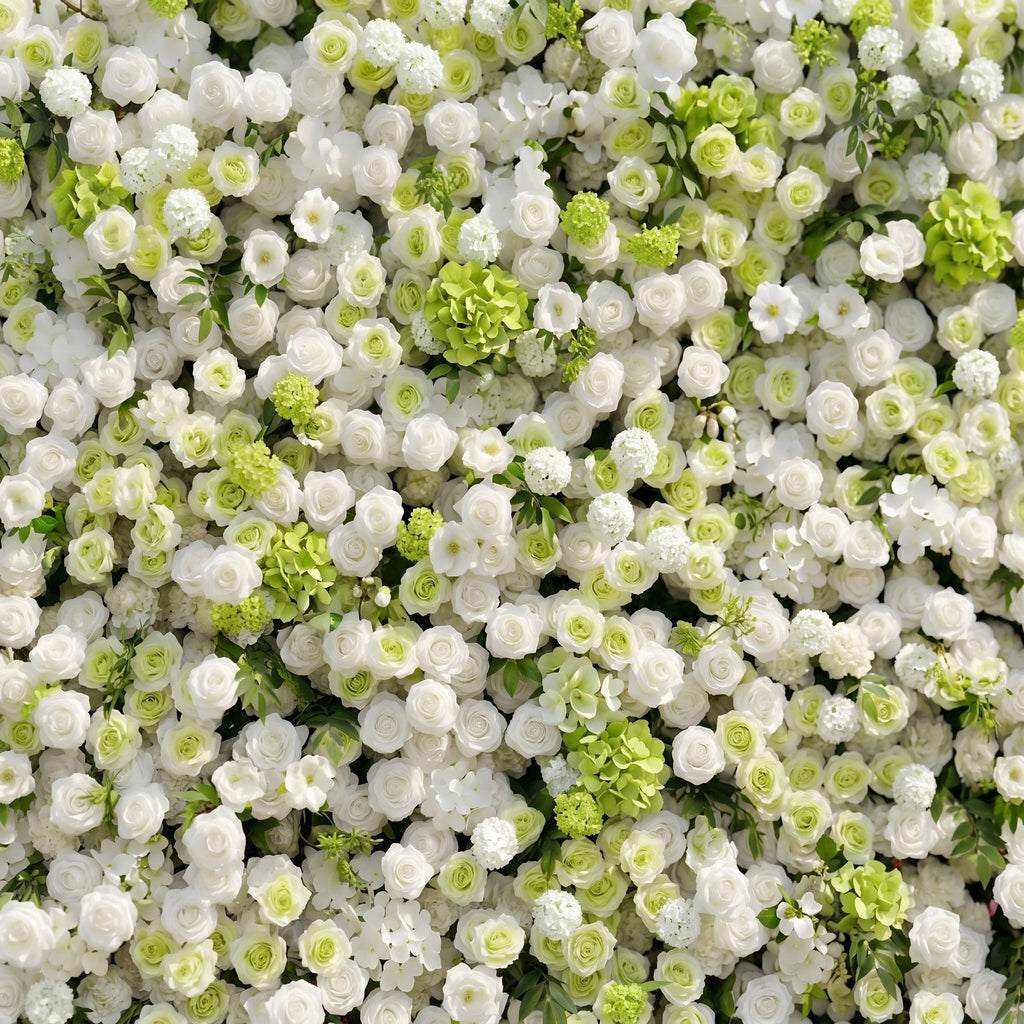 Cordelle: Luxury 4D Creamy White & Fresh Green Silk Floral Wall Backdrop for Organic Garden Weddings