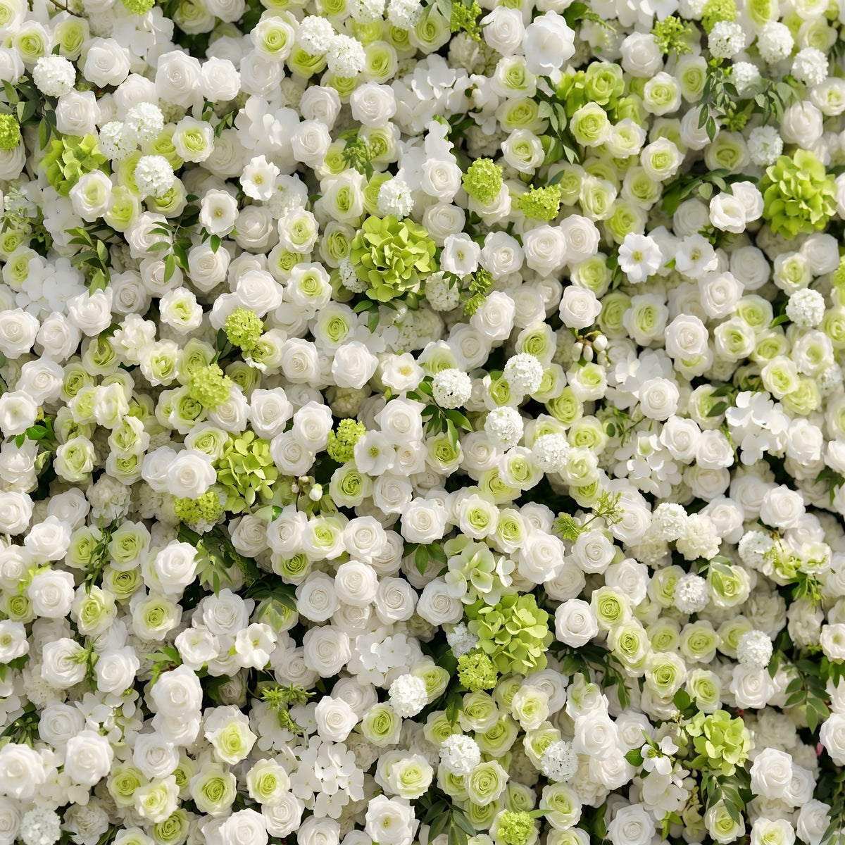 Cordelle: Luxury 4D Creamy White & Fresh Green Silk Floral Wall Backdrop for Organic Garden Weddings