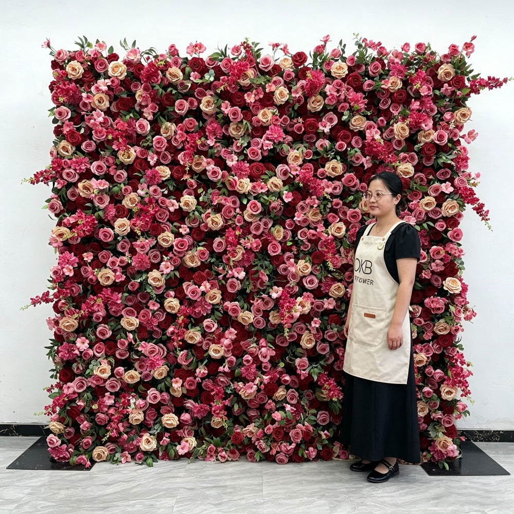 Custom 8*8ft Square Colorful Artificial Rose Hydrangea Faux Flower Wall Backdrop for Event Planning Company Best Choice Free Shipping