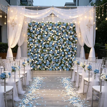 Custom Floral Arrangement Supplies Decoration 8*8ft Artificial Flower Wall Backdrop White Blue Hydrangea Flower Wall Decor Free Shipping