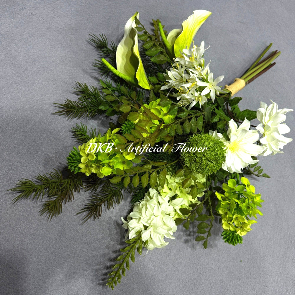 Customized Elegant Green Calla Lily Hydrangea Bridal Bouquet Handling Artificial Flower Arrangement for Romantic Wedding Decor - Free Shipping