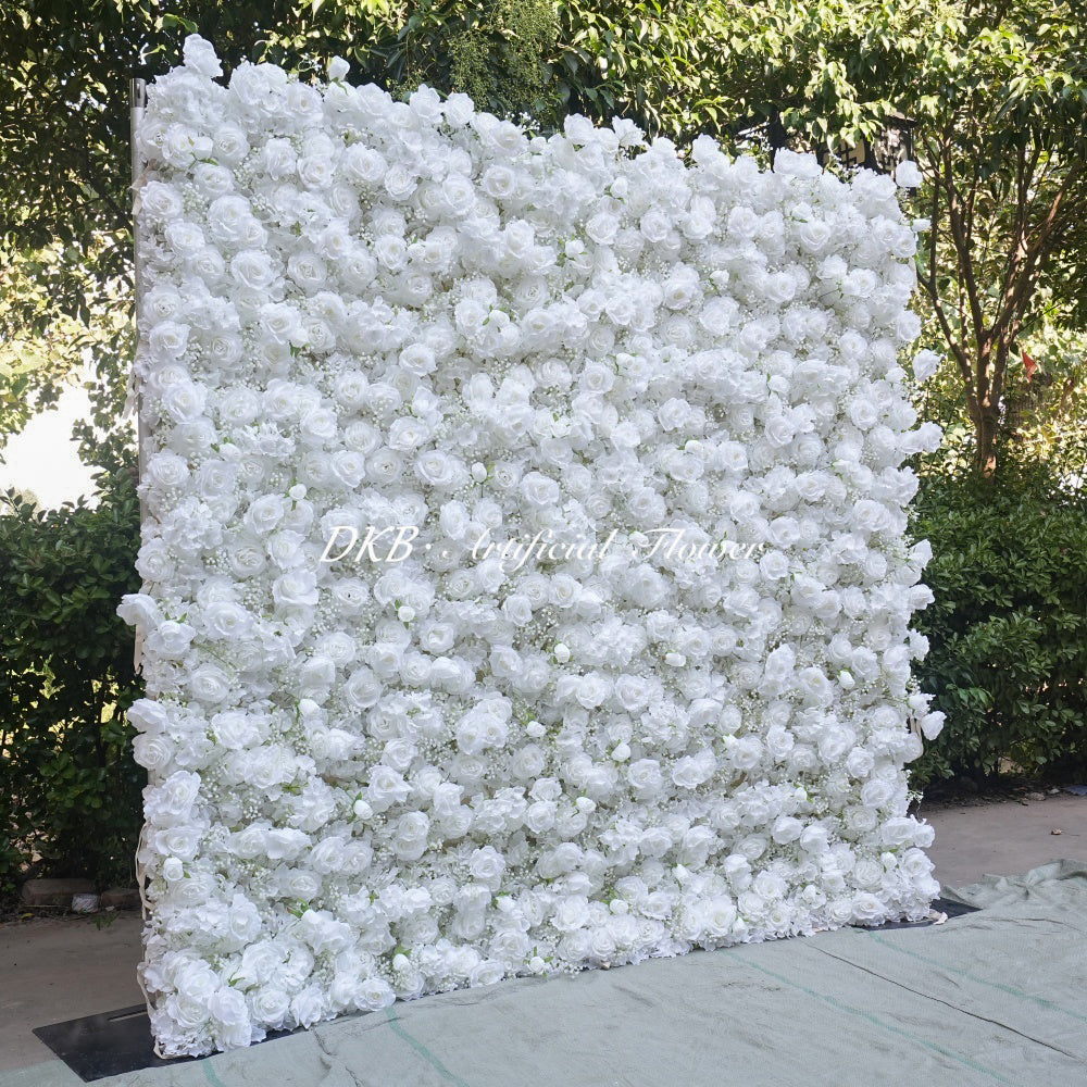 Craft Flower Manufacturer 8*8ft White Artificial Flower Wall Backdrop Rollup Decoration for Birthday Party Baby Shower Decor Free Shipping