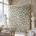 Factory Direct Sale White Floral Wall Arrangement Silk Rose Babysbreath 8x8 Cloth Fabric Flower Wall for Wedding Decoration Free Shipping