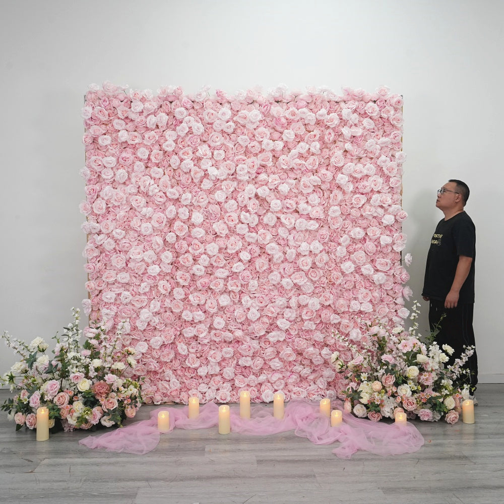 High Quality Artificial Pink Rose Flower Wall Roll up Flower Wall 8*8ft Wedding Panel for Wedding Backdrop Decoration Free Shipping
