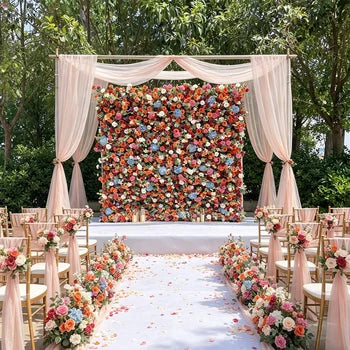 Wholesale Handmade Realistic High Simulation Wedding Colorful Silk Artificial Flower Wall Backdrop 8ft X 8ft Rose Decor Free Shipping
