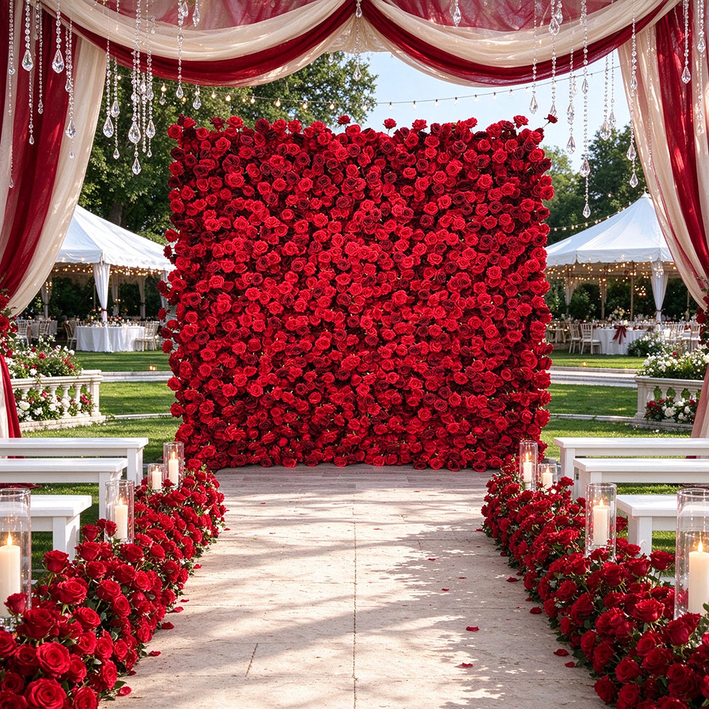 Wholesale Modern Wedding Decor Backdrop Red Artificial Flower Wall Hanging Artificial Flower Wall Wedding Flowers Decoration Free Shipping