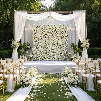 Wholesale Wedding White Artificial Flower Wall Panel Roll up Flower Wall Backdrop 8ft X 8ft Rose Wall for Decor Free Shipping