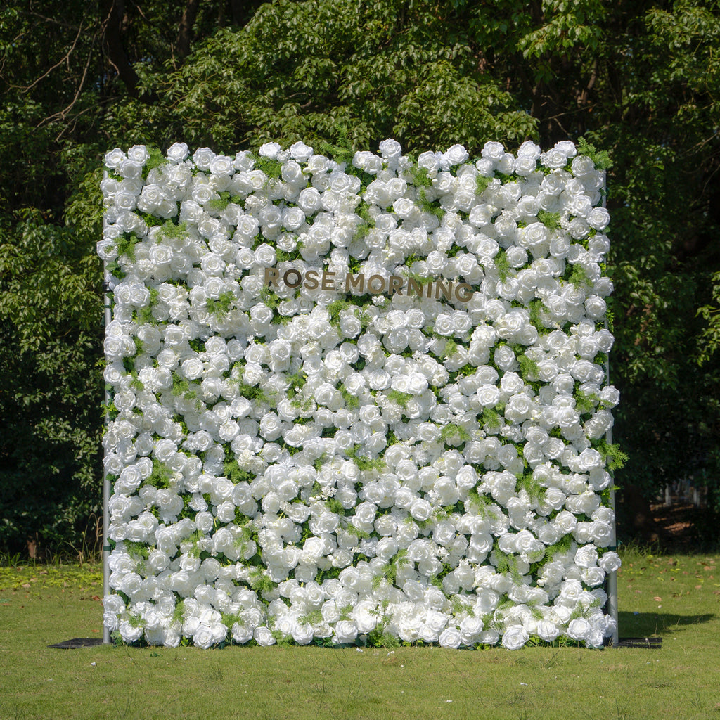 Forest - White Green Popular 5D Fabric Roll Up Flower Wall for Wedding Party Backdrop