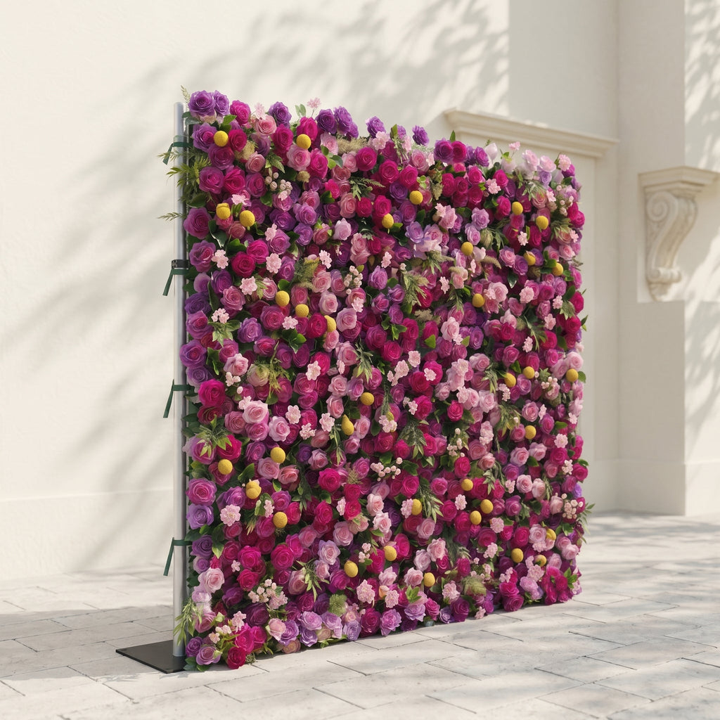 Daelsora: Luxury 5D Berry Purple & Fuchsia Pink Silk Floral Wall Backdrop for Modern Weddings & Galas