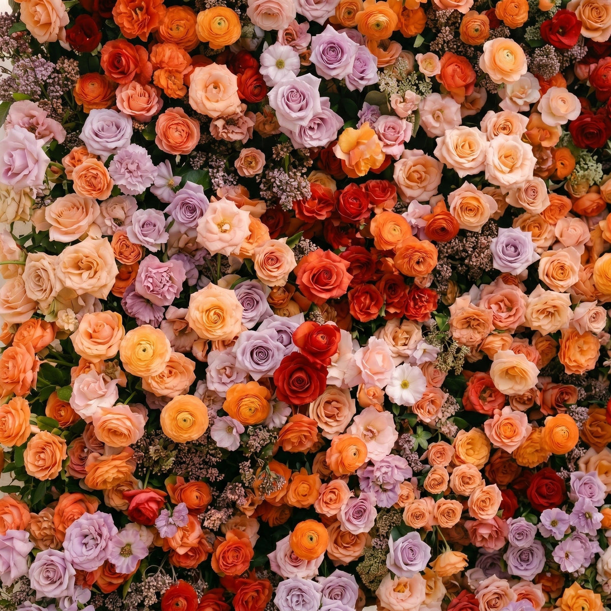 Daelyne: Luxury 5D Sunset Orange & Lavender Silk Floral Wall Roll-Up Fabric Backdrop for Warm Summer Weddings