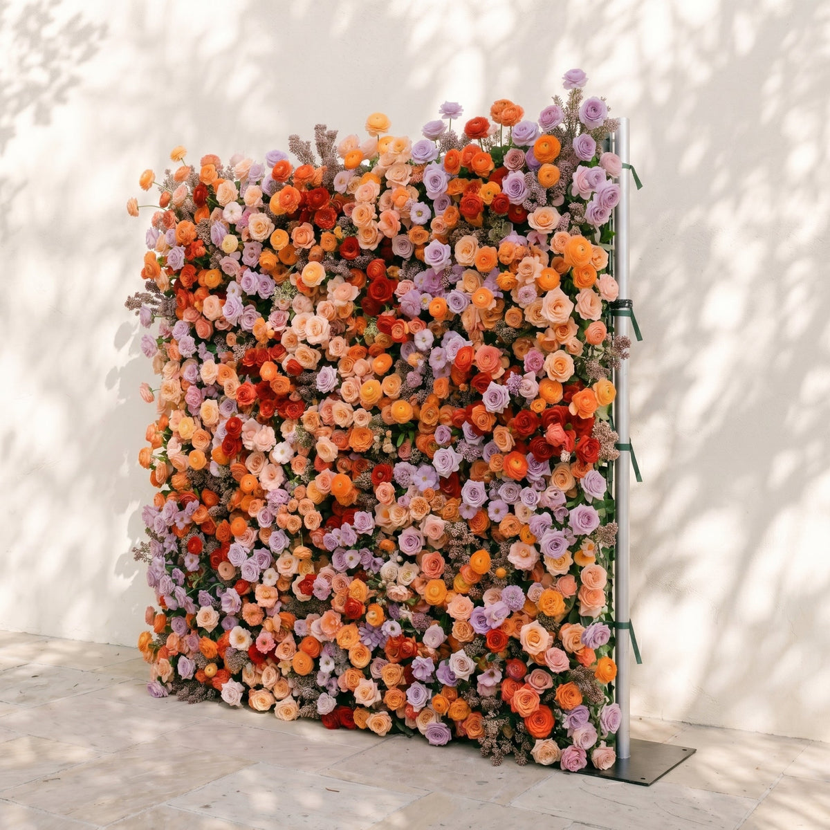 Daelyne: Luxury 5D Sunset Orange & Lavender Silk Floral Wall Roll-Up Fabric Backdrop for Warm Summer Weddings