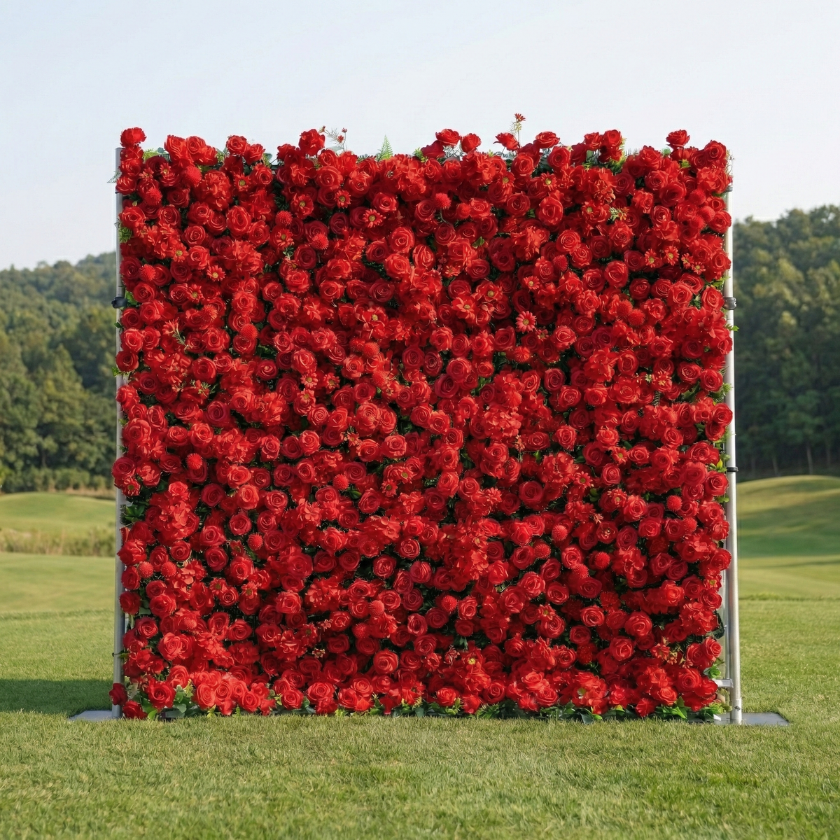 Ellis: Luxury 5D Crimson Silk Rose Flower Wall Roll-Up Fabric Backdrop for Romantic Proposals & Luxury Wedding Event