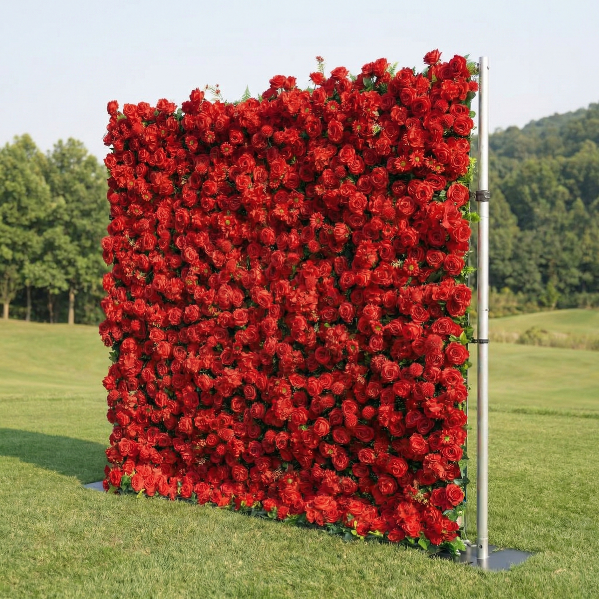 Ellis: Luxury 5D Crimson Silk Rose Flower Wall Roll-Up Fabric Backdrop for Romantic Proposals & Luxury Wedding Event