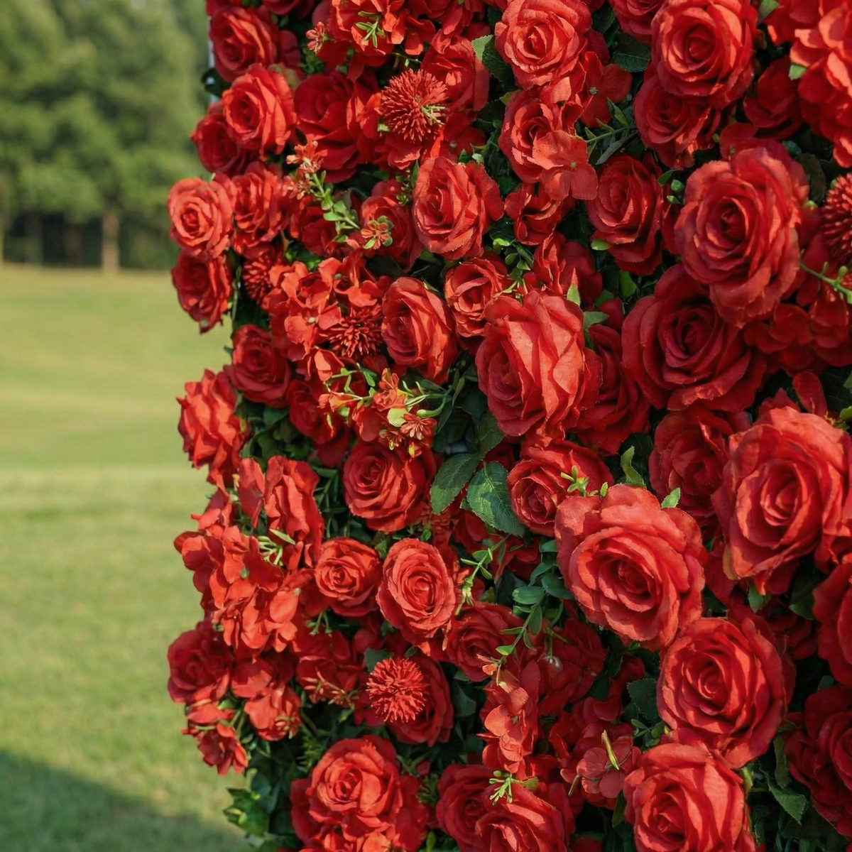Ellis: Luxury 5D Crimson Silk Rose Flower Wall Roll-Up Fabric Backdrop for Romantic Proposals & Luxury Wedding Event