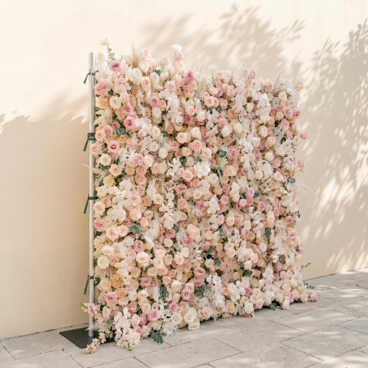Elvenessa:5D Neutral Warm Blush Pink & Ivory White Silk Rose Flower Wall Roll-Up Fabric Backdrop for Romantic Weddings & Proposals