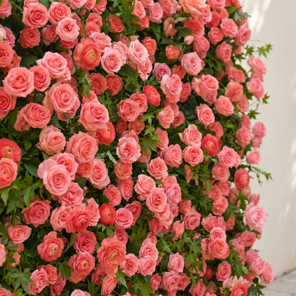Elvenlena:Premium 5D Bright Coral Floral Wall with Greenery Roll-Up Backdrop for Cheerful Outdoor Garden Events