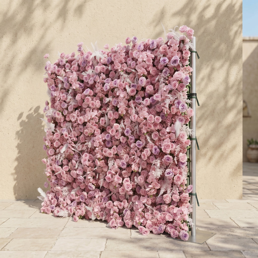 Emberiva: Luxury 5D Pink Silk Floral Wall Roll-Up Backdrop for Elegant Minimalist Weddings
