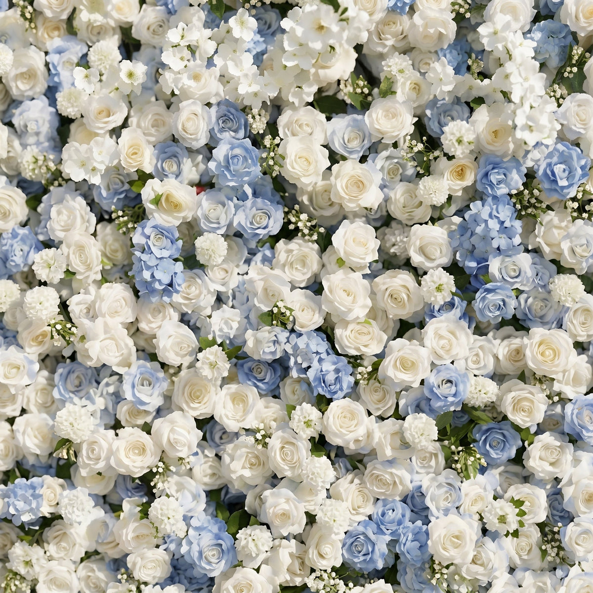 Embermira: Luxury 4D Ice White & Sky Blue Silk Floral Wall Backdrop for Destination Weddings