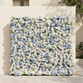 Embermira: Luxury 4D Ice White & Sky Blue Silk Floral Wall Backdrop for Destination Weddings