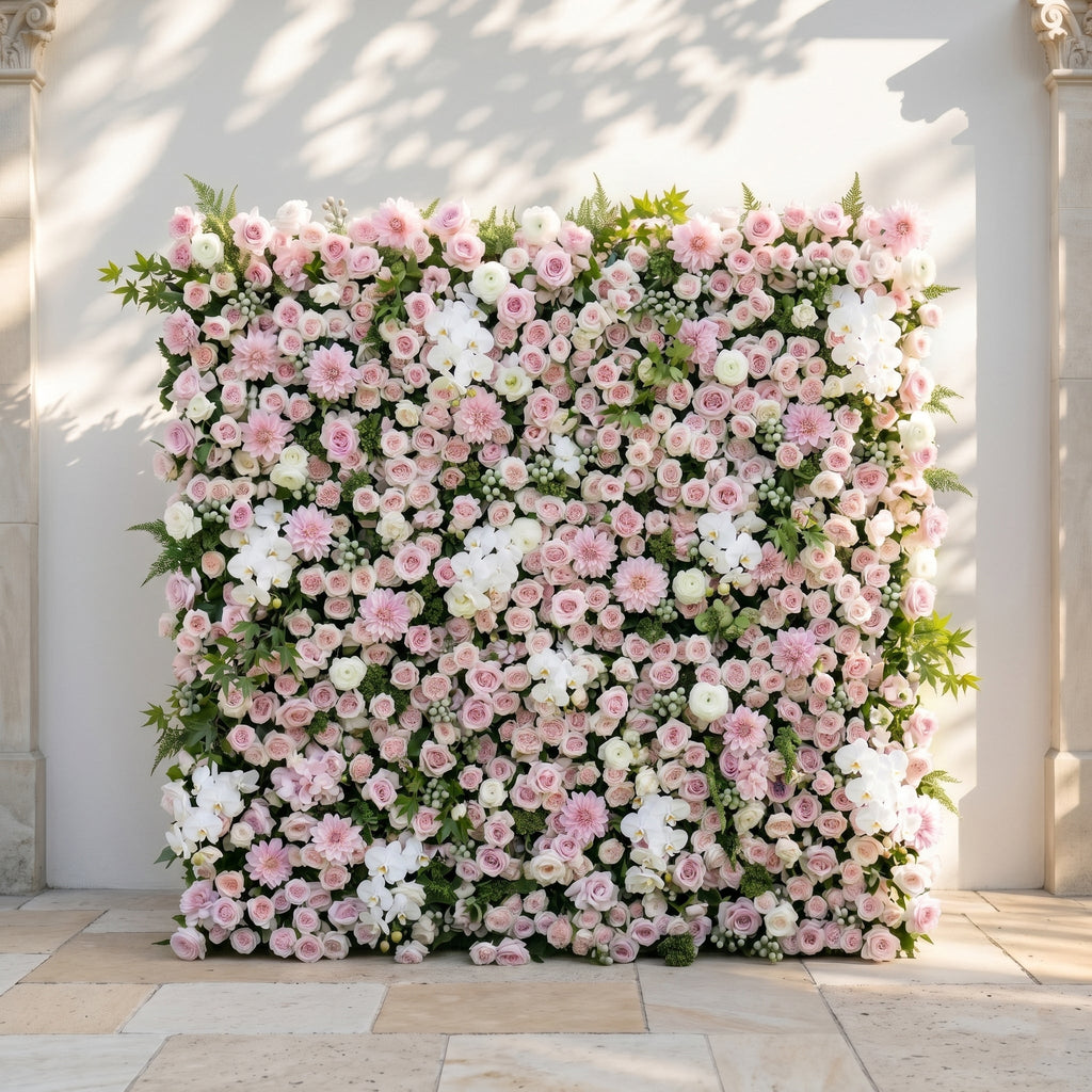 Embervale:Luxury 5D Roll-up Pink&White Flower Wall for Wedding and Events Decor