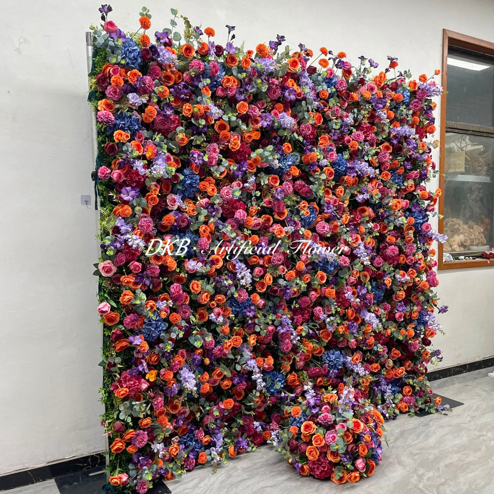 Factory Custom 8*8ft Artificial Flower Wall Colorful Realistic Artificial Rose Flower Wall Decoration for Commercial Resale Free Shipping