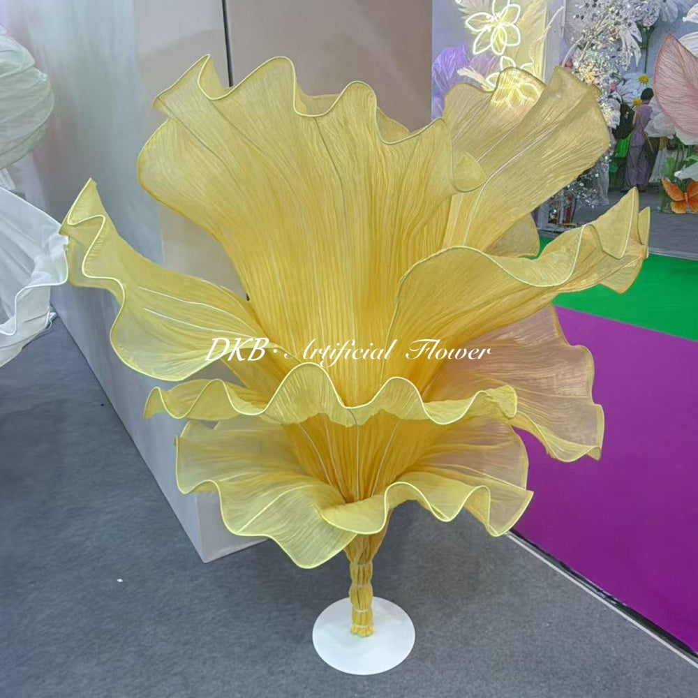 Factory Customized Handmade Giant Silk Yellow Organza Art Installation for Wedding Decoration Backdrops Event Party Decoration - Free Shipping