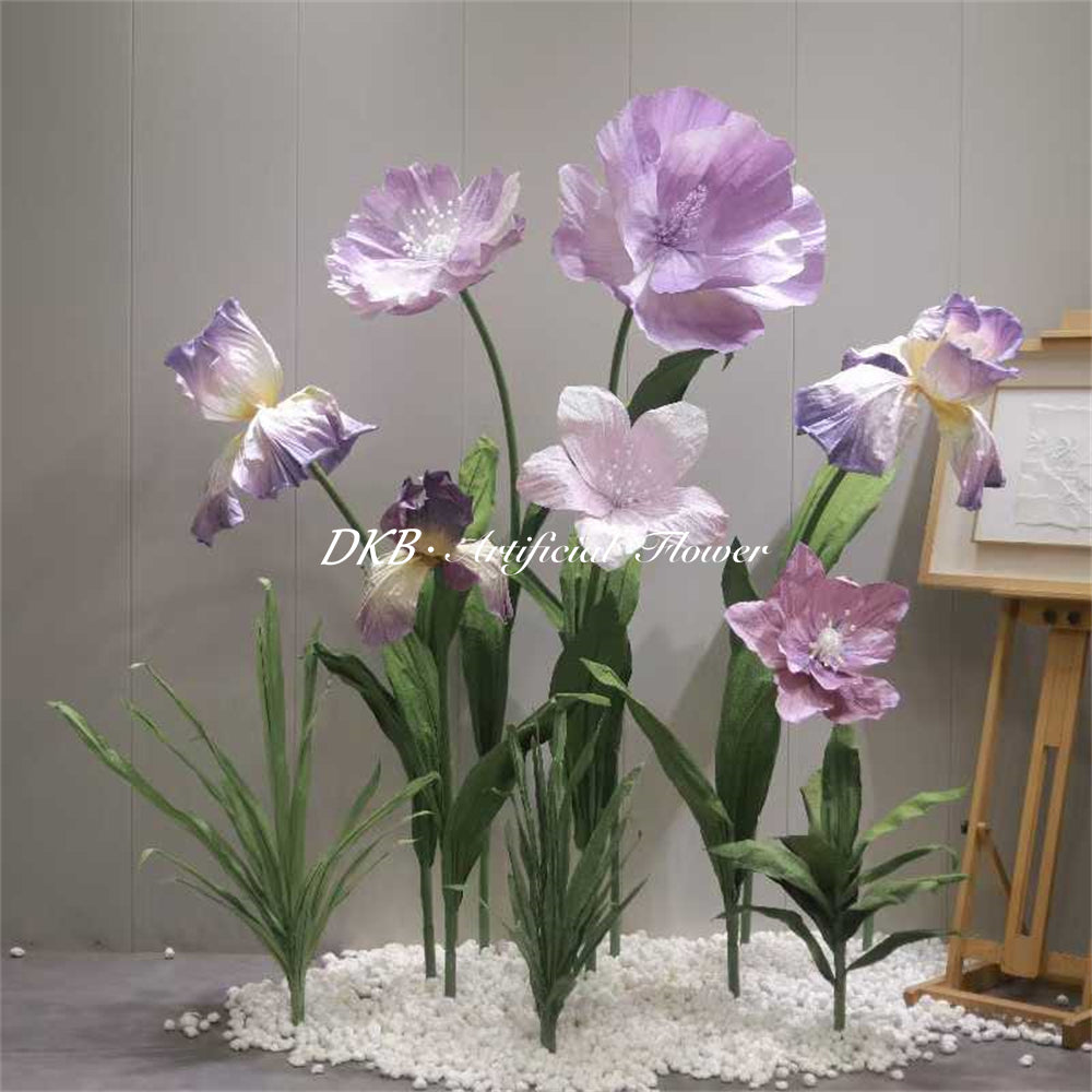 Factory Direct Giant Durable Paper Purple Artificial Iris Poppy Flower Set for Wedding Mall & Commercial Landscape Decor - Free Shipping