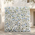 Fiorelle:5D Dusty Baby Blue & Ivory White Silk Rose Flower Wall Roll-Up Fabric Backdrop for Romantic Weddings & Proposals