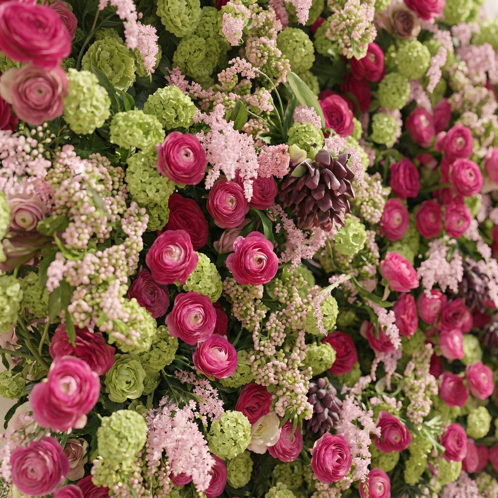 Floria: Luxury 5D Hot Pink & Green Silk Floral Wall Roll-Up Fabric Backdrop for Vibrant Summer Parties & Events