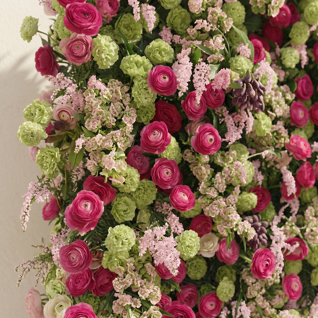 Floria: Luxury 5D Hot Pink & Green Silk Floral Wall Roll-Up Fabric Backdrop for Vibrant Summer Parties & Events