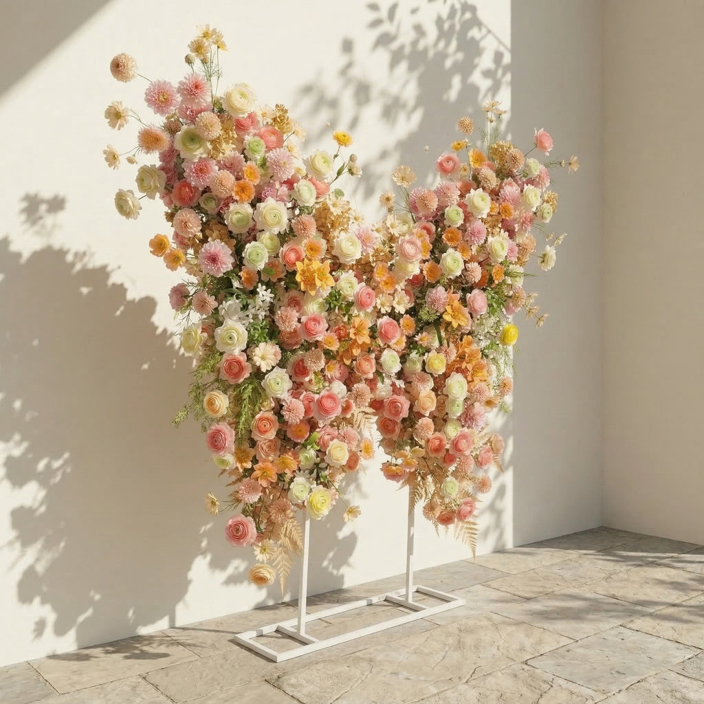 Cirelle: Exquisite Peach & Champagne Butterfly-Shaped Flower Wall Backdrop for Garden Proposals & Weddings