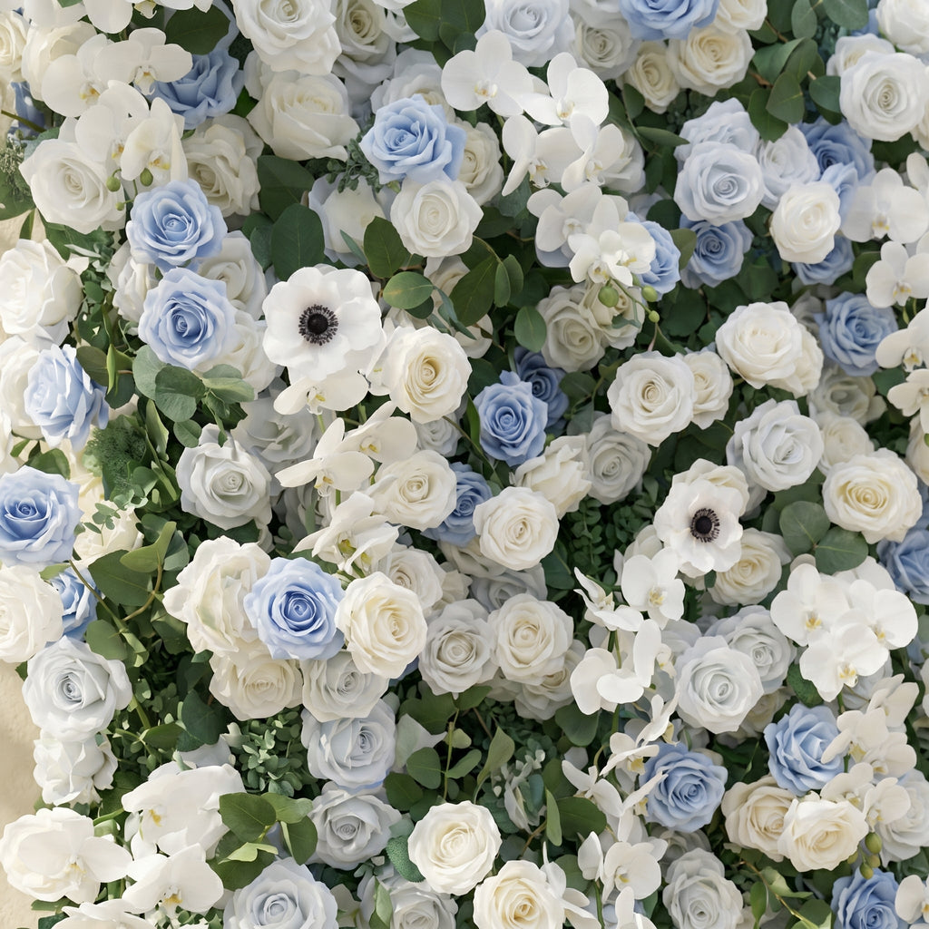 Glenena:Elegant 5D Sky Blue & White Floral Wall Roll-Up Backdrop for Bright Spring Wedding Aesthetics