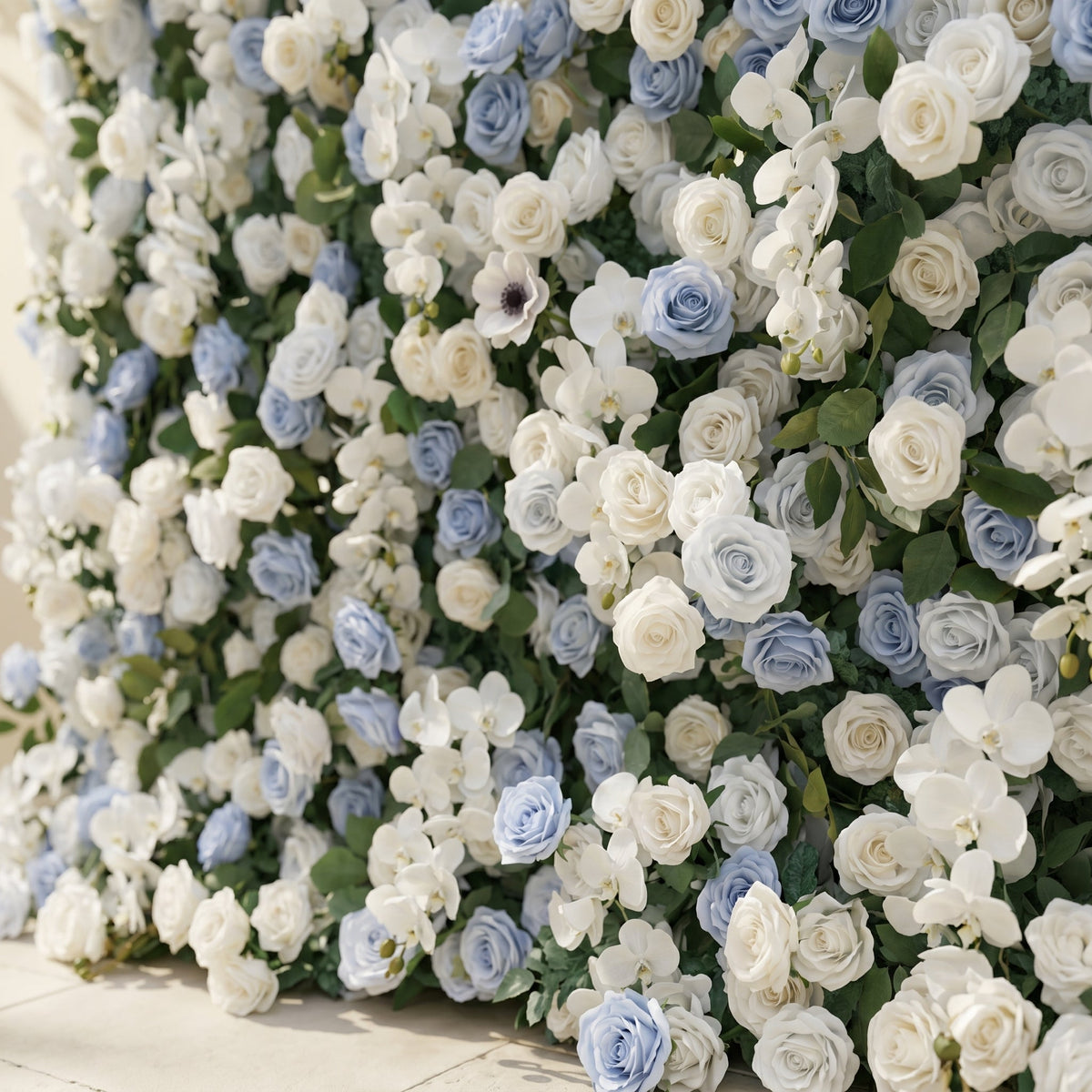 Glenena:Elegant 5D Sky Blue & White Floral Wall Roll-Up Backdrop for Bright Spring Wedding Aesthetics