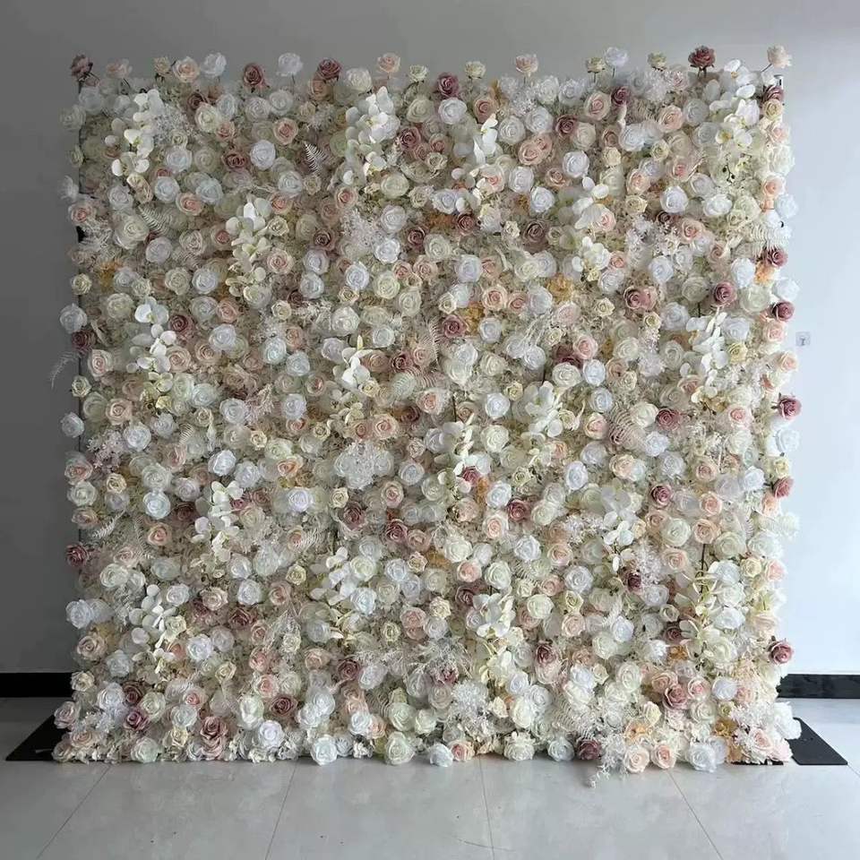 Wedding White Artificial Silk Rose Flower Wall Panel Backdrop Free Shipping