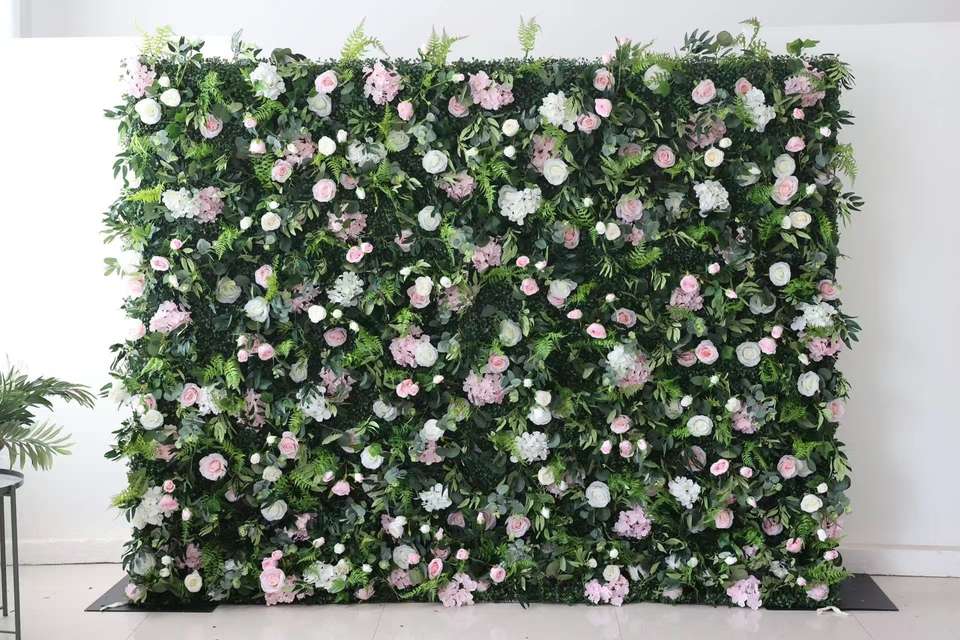 Wedding White Artificial Silk Rose Flower Wall Panel Backdrop Free Shipping