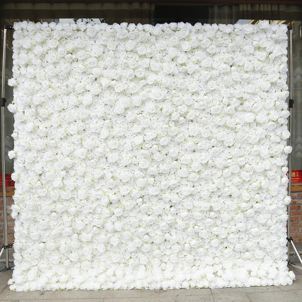 Wedding White Artificial Silk Rose Flower Wall Panel Backdrop Free Shipping