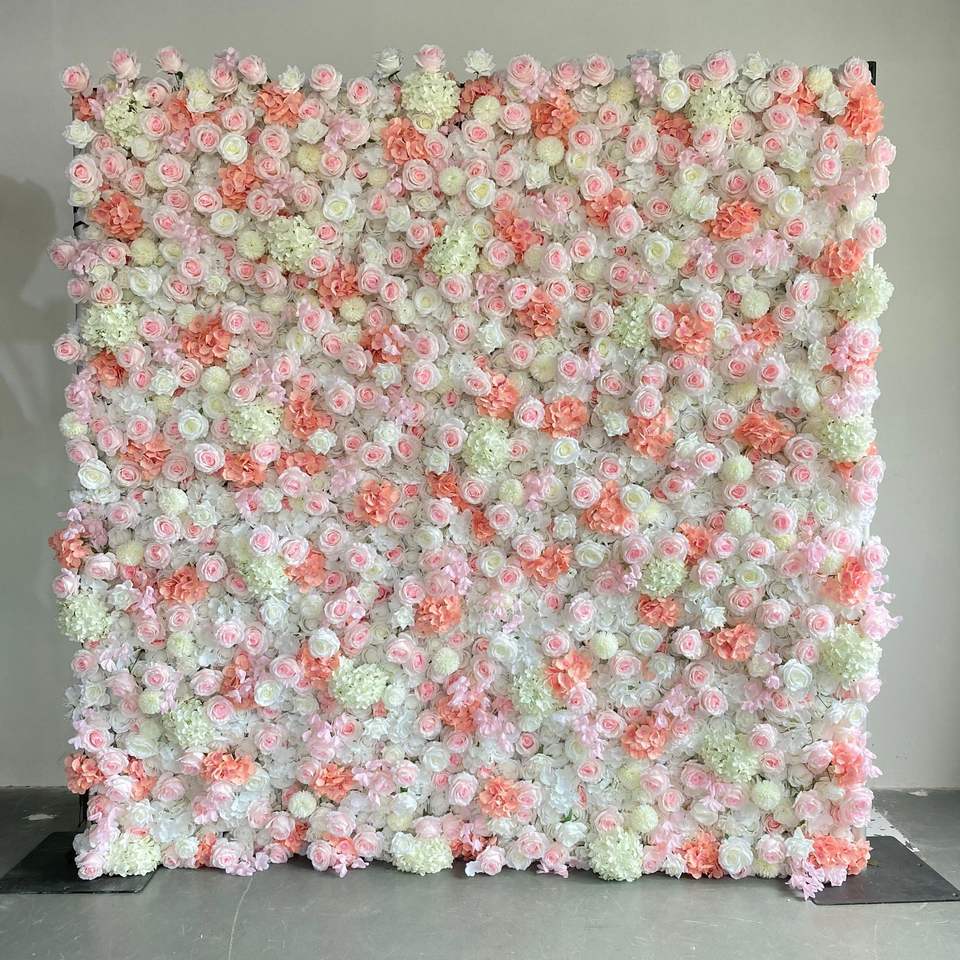 Wedding Decoration Flower Wall High Quality Artificial Silk Rose Cloth Back Roll up Flower Wall Free Shipping