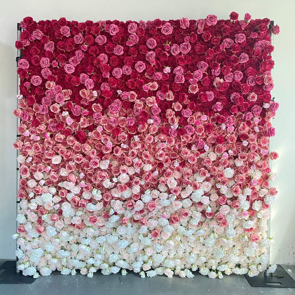 Wedding Decoration Flower Wall High Quality Artificial Silk Rose Cloth Back Roll up Flower Wall Free Shipping