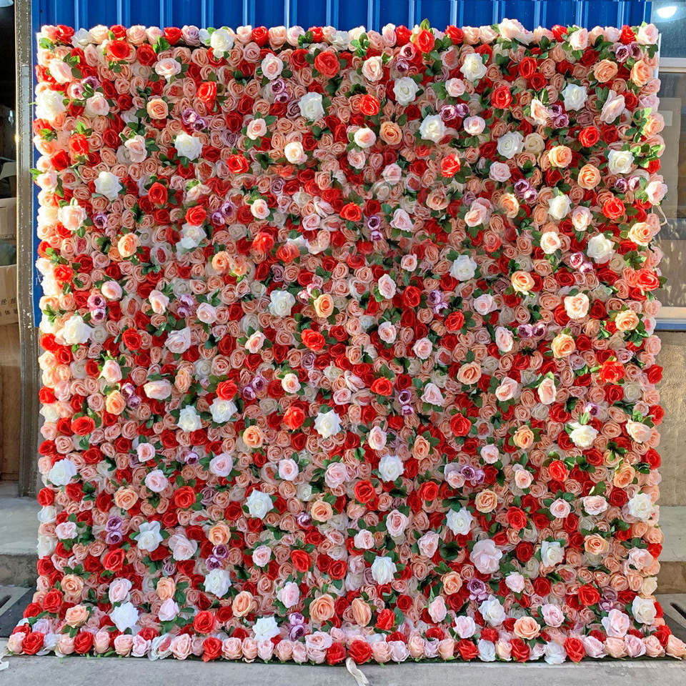 Beautiful Handmade Artificial Silk 3D 5D Roll Red Rose Wedding Valentine's Day Thanksgiving Halloween Wall Flower Free Shipping