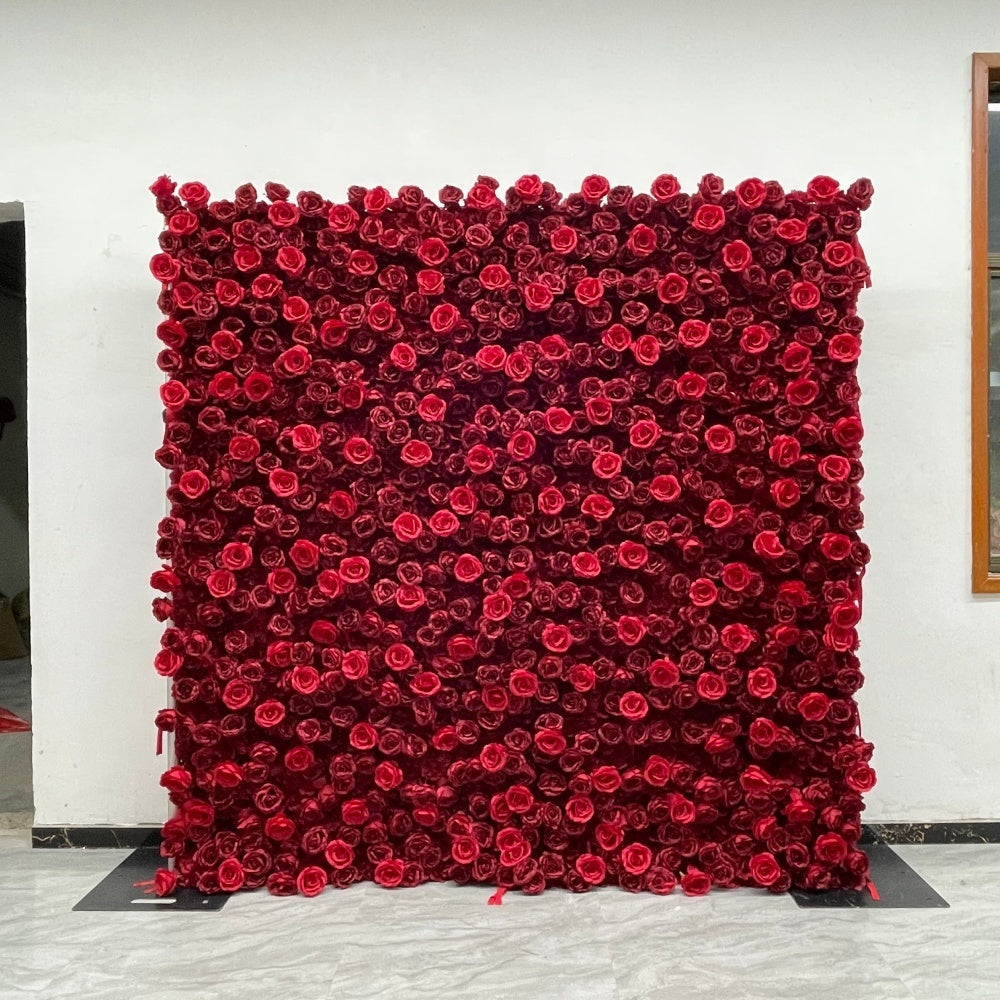 Classic Reusable 8*8ft Artificial Flowers Wall Red Silk Rose Wedding Flower Arrangement Backdrop Decoration Free Shipping