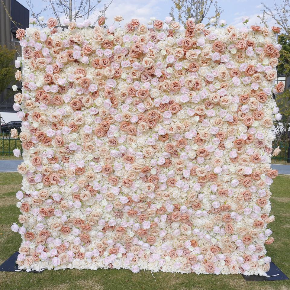 Roll up 3D 5D Rose Flowerwall Background Panel Artificial Silk Burgundy Wine Red Flower Wall for Wedding Free Shipping