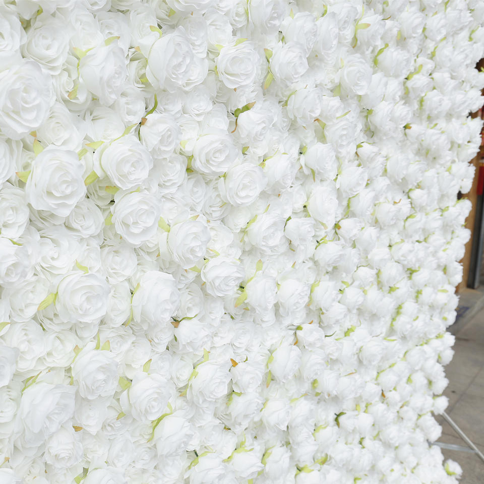 Wedding White Artificial Silk Rose Flower Wall Panel Backdrop Free Shipping