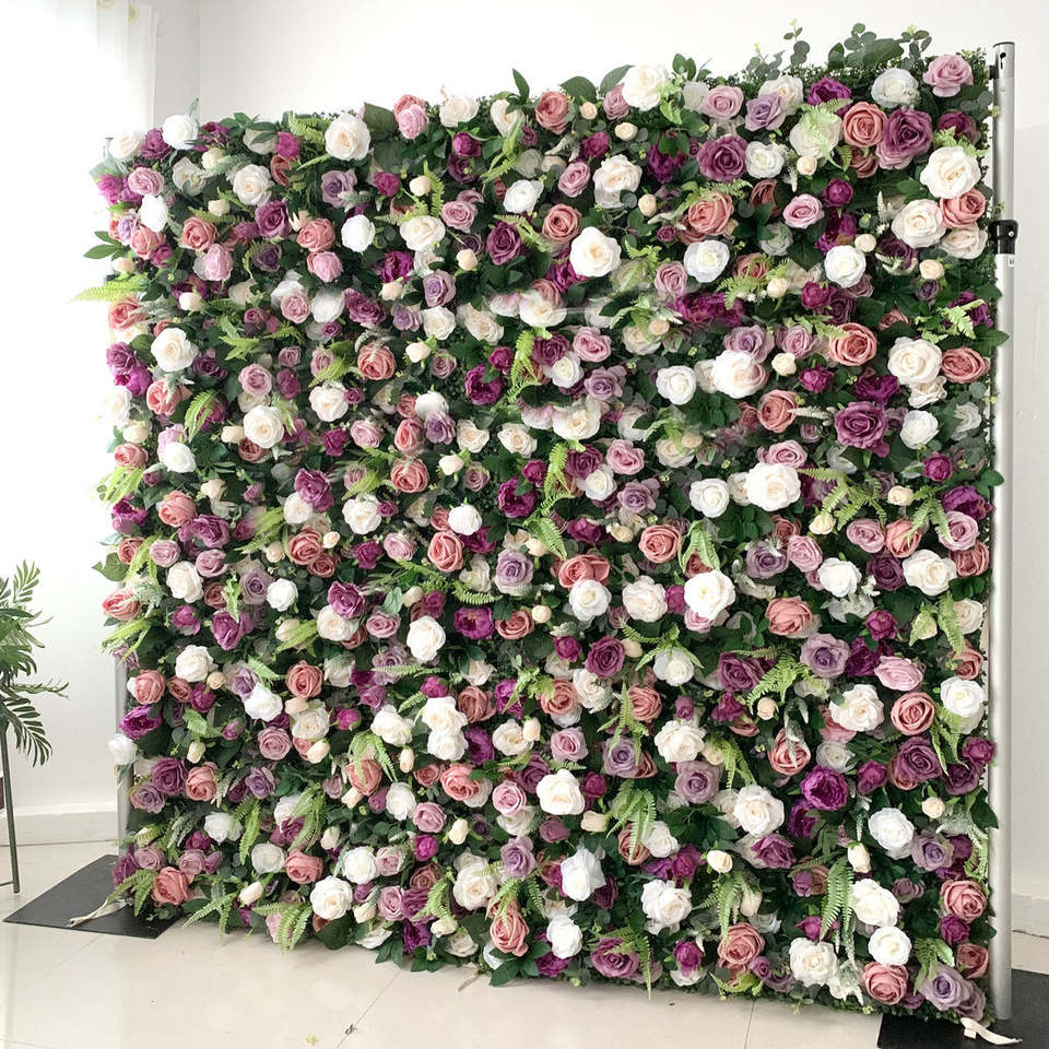 Roll up 3D 5D Rose Flowerwall Background Panel Artificial Silk Burgundy Wine Red Flower Wall for Wedding Free Shipping