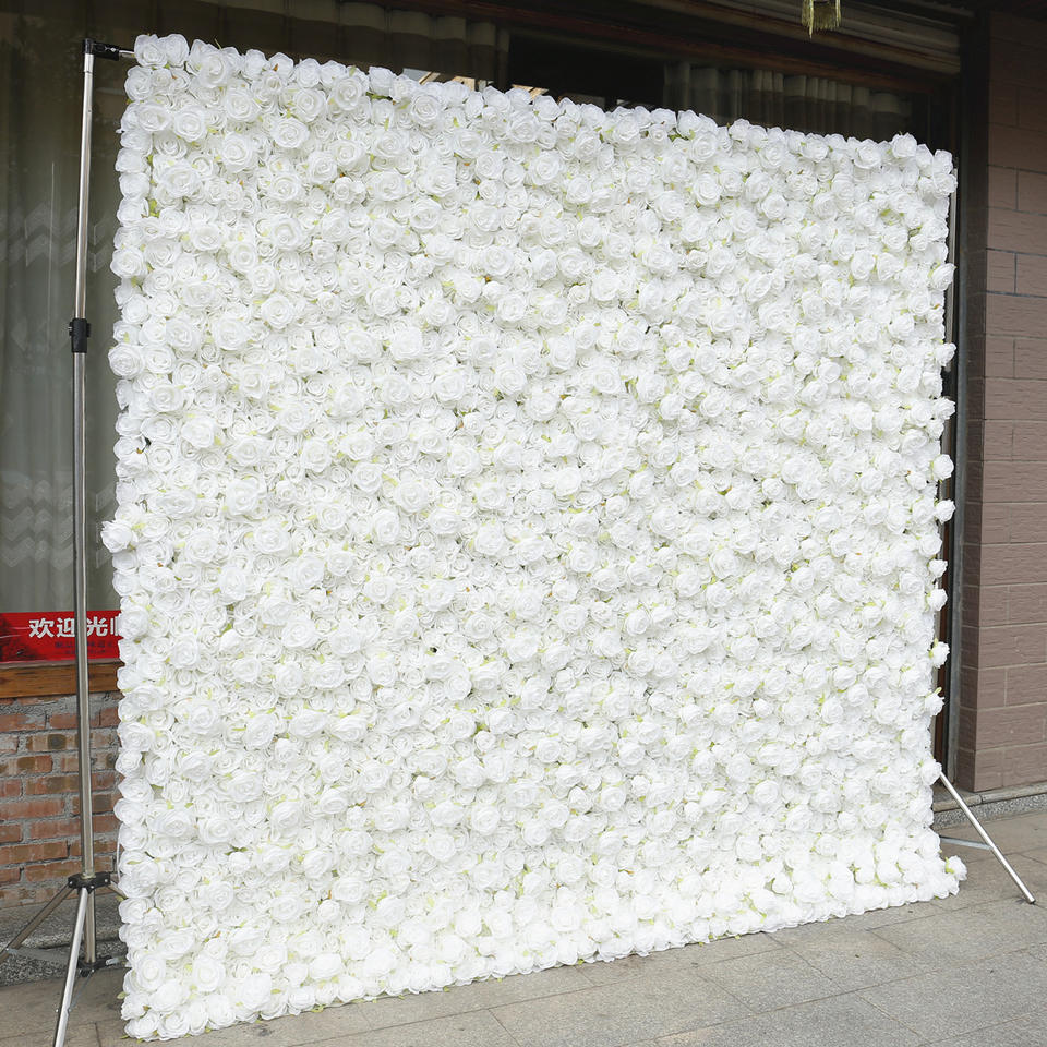 Wedding White Artificial Silk Rose Flower Wall Panel Backdrop Free Shipping