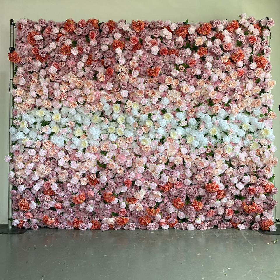 Wedding Decoration Flower Wall High Quality Artificial Silk Rose Cloth Back Roll up Flower Wall Free Shipping