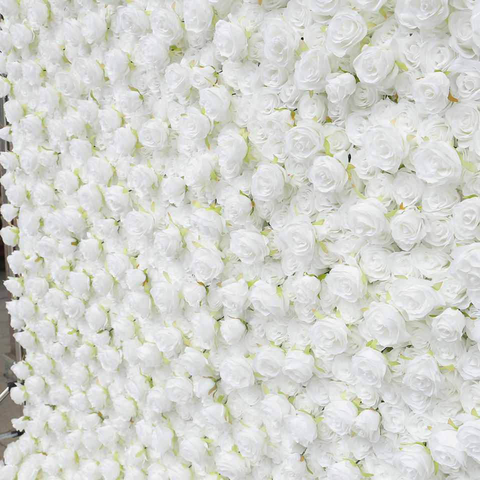 Wedding White Artificial Silk Rose Flower Wall Panel Backdrop Free Shipping